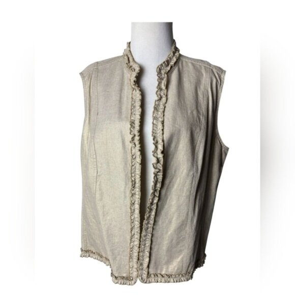 TanJay Linen Blend Vest Ruffle Trim Size 8 - EUC! - Picture 1 of 15